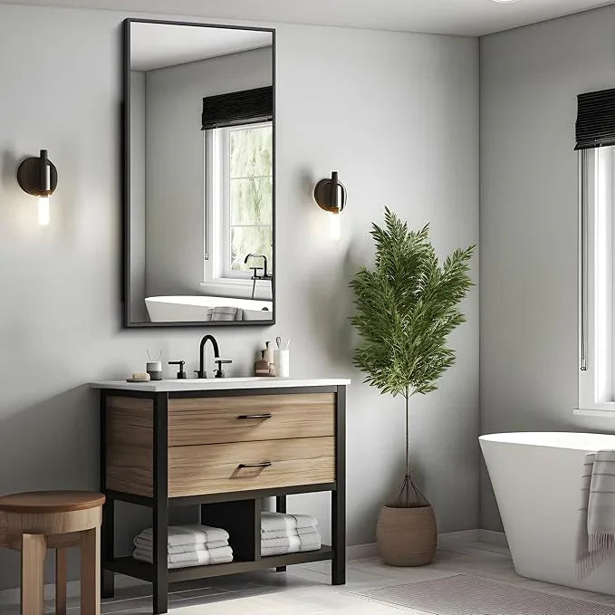 KOCUUY Black Bathroom Mirror, 24x48 Inch Rectangle Mirror for Over Sink, Modern Decorative Wall Mirror for Bedroom Living Room Bathroom, Hang Horizontal/Vertical - ModernBath