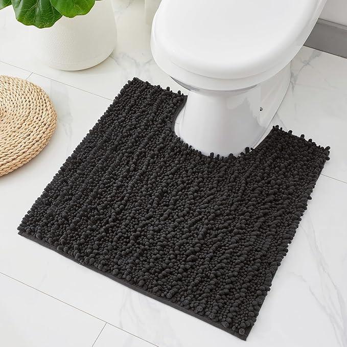 ILANGO Toilet Rugs U Shaped Dark Grey 24x24 Bathroom Rugs,Extra Soft Absorbent Chenille Bath Rugs,Thick Non-Slip Shaggy Bath Mat,Machine Washable Quick Dry Bath Mats for Toilet Contour - ModernBath