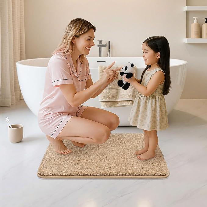 COSY HOMEER Bath Rugs for Bathroom Extra Thick - Anti-Slip Bath Mats Soft Plush Yarn Shaggy 100% Strong Mirco Polyeste Mat Living Room Bedroom Mat Floor Water Absorbent(Beige,24x36 - Inches) - ModernBath