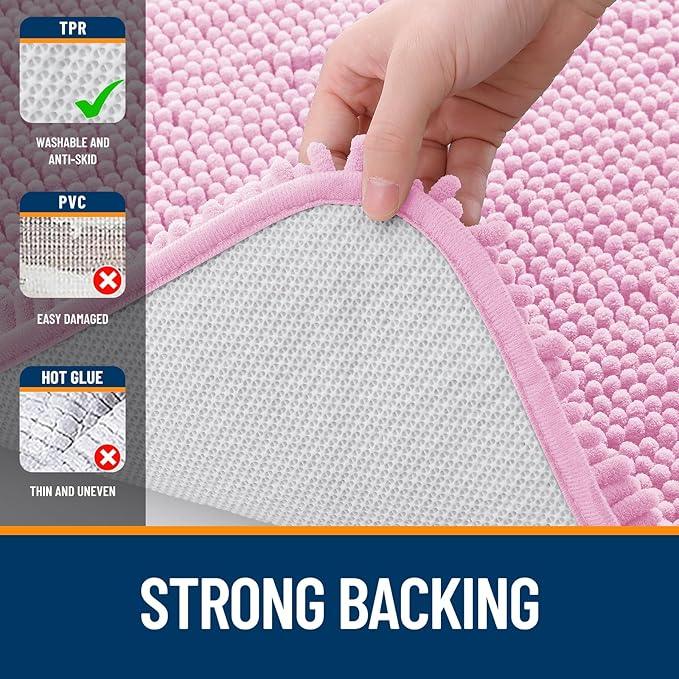 OLANLY Bathroom Rugs 24x16, Extra Soft Absorbent Chenille Bath Rugs, Rubber Backing Quick Dry, Machine Washable Bath Mats for Bathroom Floor, Tub and Shower, Home Decor Accessories, Pink - ModernBath