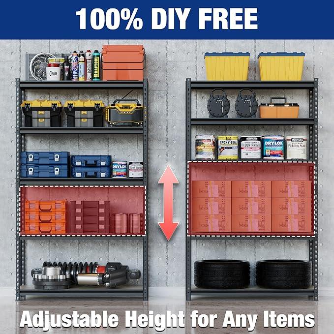 WORKPRO 5-Tier Storage Shelf, 72" H Heavy Duty Adjustable Garage Shelving Unit 2180LBS Capacity, for Basement, Kitchen, Pantry, 35.4”Wx11.8”Dx72”H, Black - ModernBath