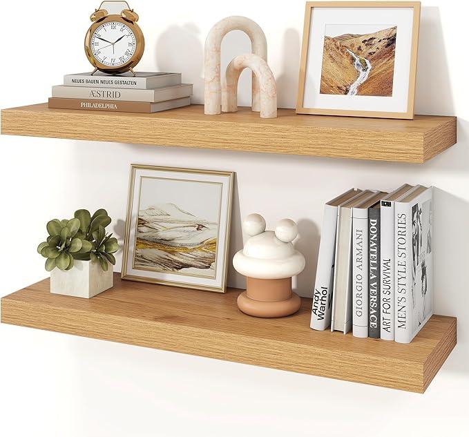 Floating Shelves for Wall, Wall Mounted Rustic Wood Shelves for Bathroom, Bedroom, Living Room, Kitchen, Hanging Shelf for Books/Storage/Room Decor (Oak, 30") - ModernBath