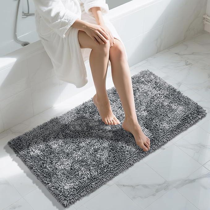 Yimobra Luxury Chenille Bathroom Rug Mat, Extra Soft and Absorbent Shaggy Bath Rugs Non Slip, Machine Washble Dry, Plush Floor Carpet for Tub, Shower, and Bath Room, 36x24 Inch, Silver - ModernBath