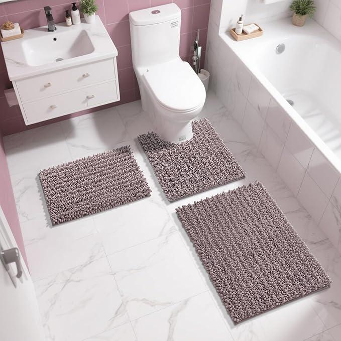 Yimobra Bathroom Rugs Non Slip Washable 32x20 Inch - Ultra Soft Absorbent Chenille Bath Mat, Quick Dry Shaggy Floor Carpet for Tub Shower, Mauve Home Decor Accessories - ModernBath