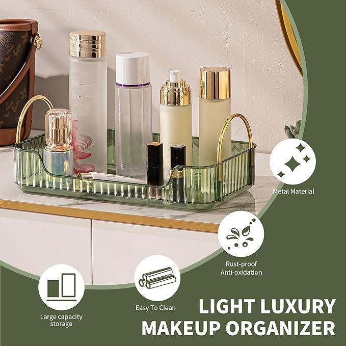 YCIA&DONE Bathroom Organizer Countertop, Makeup Storage, Skincare Cosmetic Tray Shelf, Perfume Holder Rack for Vanity Counter, Large Capacity, Easy to Install, Clean, 1 Tier, Vintage Green - ModernBath