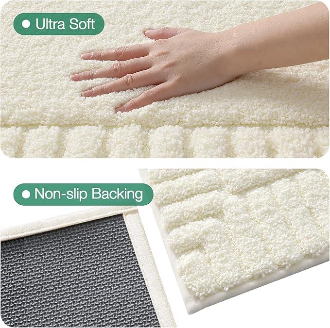 LUMI Bathroom Rugs Non Slip with Rubber Backing, Extra Soft Plush Microfiber Bath Rug Absorbent, Machine Washable Bath Mat Quick Dry for Tub, Shower, Ivory White, 24"x43" - ModernBath