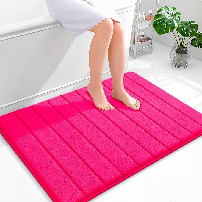 OLANLY Memory Foam Bath Mat 40x32, Super Soft Absorbent Bathroom Rugs, Quick Dry, Machine Washable Shower Floor Rugs, Bathmat Carpet, Bathroom Home Decor Accessories, Hot Pink - ModernBath
