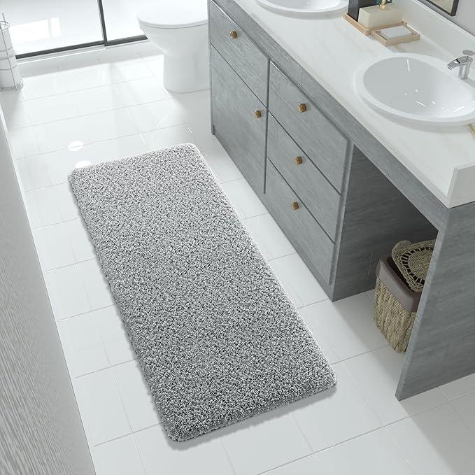 Yimobra Fluffy Plush Bath Rug, Super Shaggy Soft Comfortable Non Slip, Water Absorbent Microfiber Bath Mat, Dries Quickly, Machine Washable Thick Bathroom Rugs for Shower, 56"x 24", Pure Gray - ModernBath