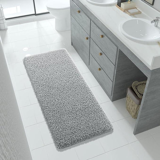 Yimobra Fluffy Plush Bath Rug, Super Shaggy Soft Comfortable Non Slip, Water Absorbent Microfiber Bath Mat, Dries Quickly, Machine Washable Thick Bathroom Rugs for Shower, 56"x 24", Pure Gray - ModernBath