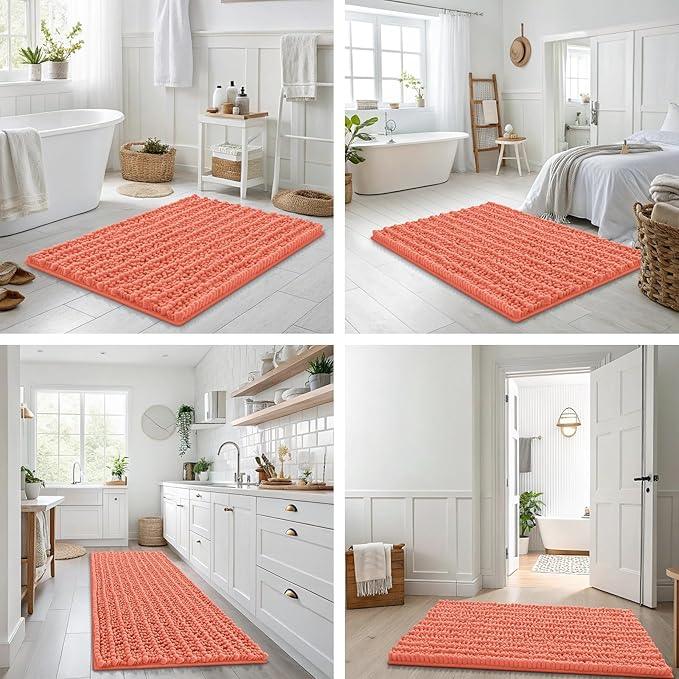 Smiry Bathroom Rugs Mat 30x20, Extra Soft Absorbent Chenille Bath Rugs, Non Slip Rubber Backing Machine Washable Quick Dry Bath Mats for Bathroom Floor, Tub, Shower, Home Decor Accessories, Coral - ModernBath