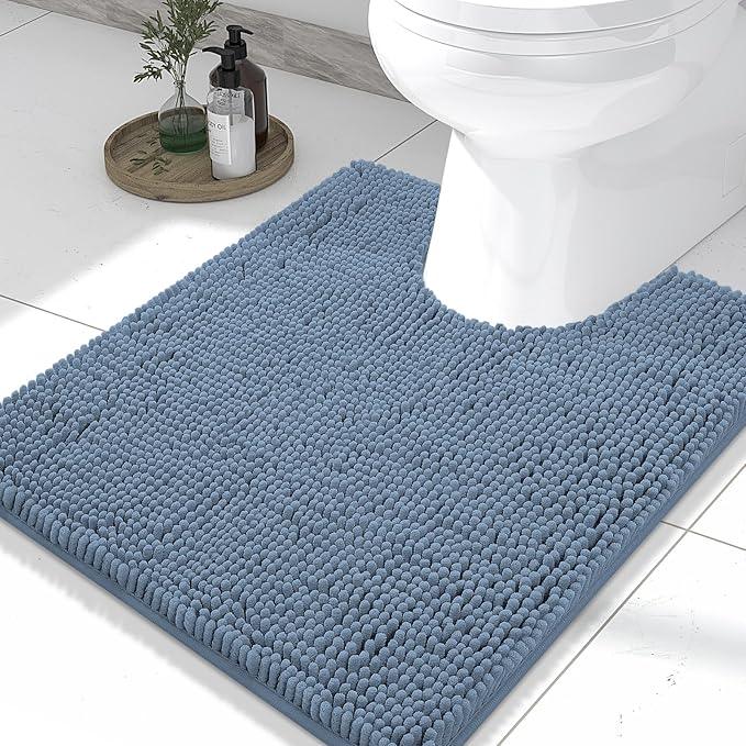 Smiry Luxury Chenille Toilet Rugs U-Shaped 24x20, Soft Absorbent Non-Slip Contour Bathroom Rugs for Toilet, Machine Washable Contoured Bath Mats, Grayish Blue - ModernBath