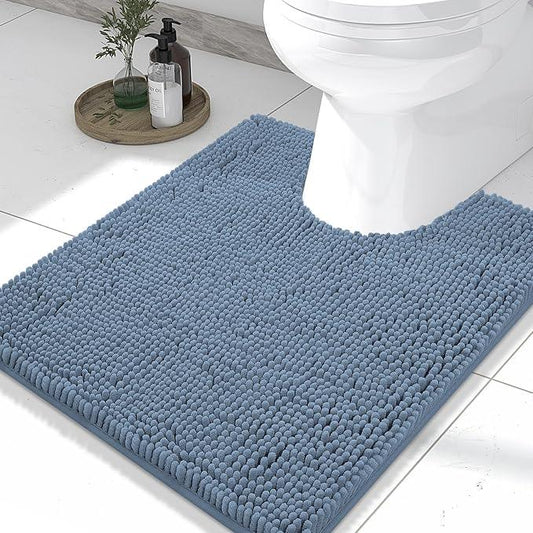 Smiry Luxury Chenille Toilet Rugs U-Shaped 24x20, Soft Absorbent Non-Slip Contour Bathroom Rugs for Toilet, Machine Washable Contoured Bath Mats, Grayish Blue - ModernBath