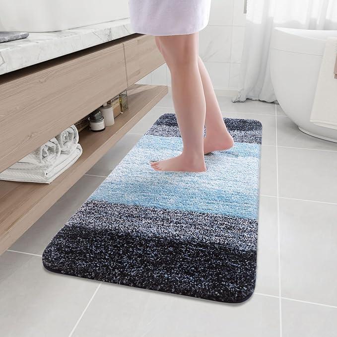 Arotive Microfiber Bathroom Rugs, Shaggy Soft and Absorbent Bath Rug, Non-Slip, Thick Plush Machine Washable Dry Bath Mats for Bathroom, Tub and Shower, 47x17, Blue, Rectangular - ModernBath