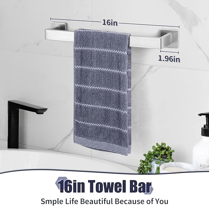 Bathroom Hardware Set Brushed Nickel 5-Pieces Bathroom Towel Rack SUS304 Stainless Steel Bath Towel Bar Set, Towel Racks Wall Mounted. - ModernBath