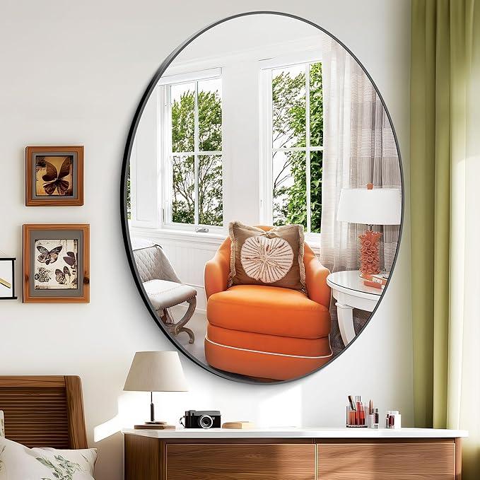 Bathroom Mirrors, 36" x48" Black Mirrors, Oval Vanity Mirrors, Metal Framed Wall Mounted Mirrors, Vertical/Horizontal Mirror for Bathroom Bedroom Entryway Living Room - ModernBath