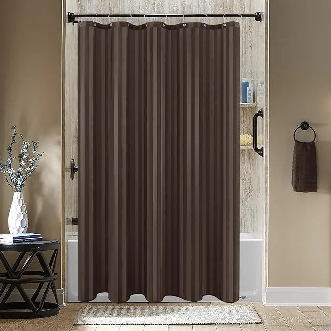 Biscaynebay Fabric Shower Curtain or Liner 72" by 72", Brown Water Repellent Damask Stripes Bathroom Curtains Machine Washable - ModernBath