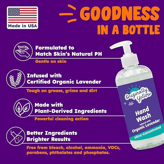 Originally Yellow Plant-Based Hand Soap All Natural Infused with Organic Lavender | Gentle Natural Hand Soap | Pet & Baby-Safe Soap, 16 Fl Oz (3-Pack) - ModernBath