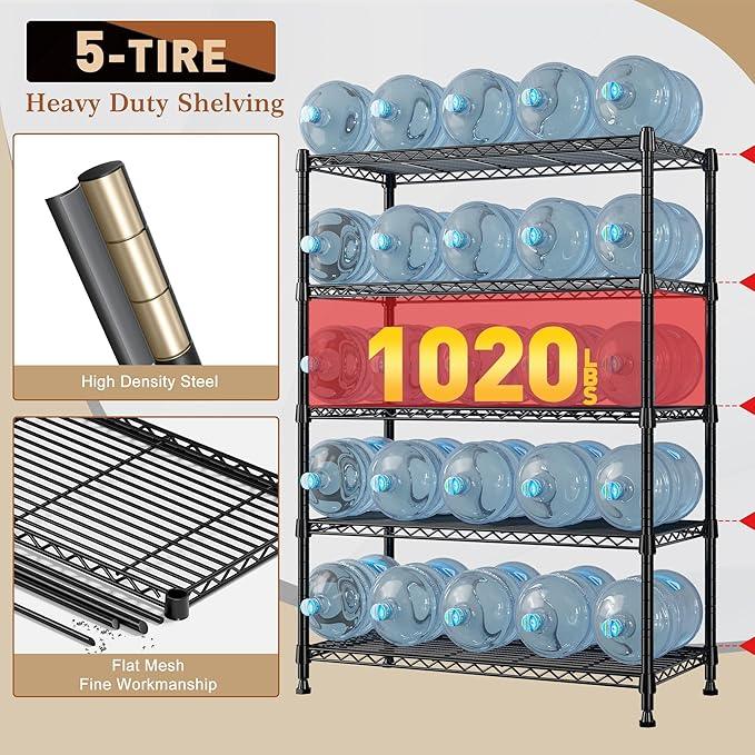 REIBII 5-Tier Wire Shelving Rack Storage Shelves Metal Shelves,1020 LBS Adjustable Heavy Duty Metal Shelving Units and Storage for Garage Pantry Bathroom 29" W X 14" D X 63" H - ModernBath