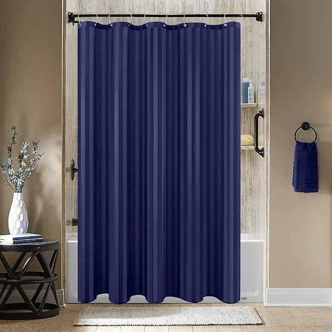 Biscaynebay Fabric Shower Curtain or Liner 72" by 72", Navy Water Repellent Damask Stripes Bathroom Curtains Machine Washable - ModernBath