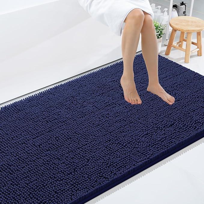 Smiry Luxury Chenille Bathroom Rugs 71x47, Extra Soft and Absorbent Shaggy Bath Mat, Machine Washable, Non-Slip Plush Carpet Runner for Tub, Shower, and Floor, Home Decor Accessories, Navy Blue - ModernBath