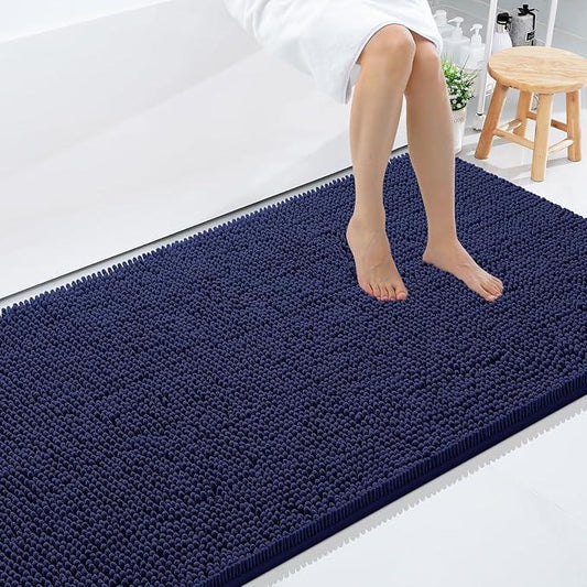 Smiry Luxury Chenille Bathroom Rugs 59x35, Extra Soft and Absorbent Shaggy Bath Mat, Machine Washable, Non-Slip Plush Carpet Runner for Tub, Shower, and Floor, Home Decor Accessories, Navy Blue - ModernBath