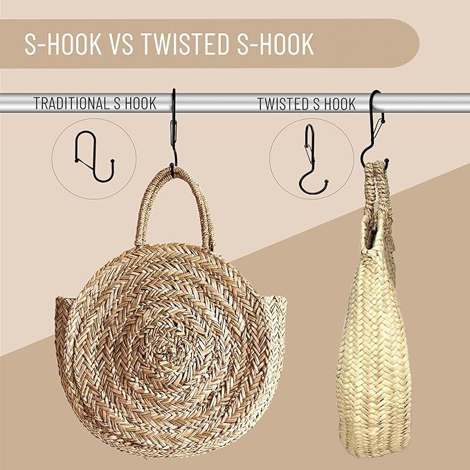 Blau Marité 6 Purse Hanger for Closet. Tote Hanger. S-Shaped Hooks S Hooks Twist Design. Anti Drop S-Shaped Hook for Hanging Handbags with Safety Buckle to Prevent Falls. Heavy Duty. (Black, Twisted) - ModernBath