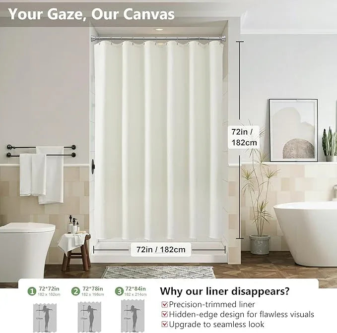 VANZAVANZU Luxury 3 in 1 Shower Curtain Set 3D Textured Waffle Weave Bathroom Curtain with Waterproof SGS Certified Fabric Liner & 12 Anti-Fall Stainless Steel Hooks, Machine Washable 72"x72" (Cream) - ModernBath