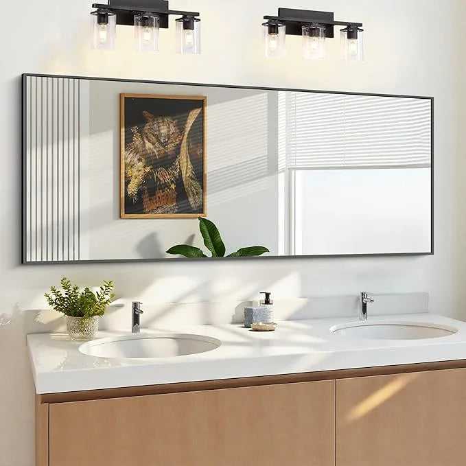 KOCUUY Black Bathroom Mirrors, 60"x24" Large Rectangle Mirrors for Bathroom Sink, Oversized Wall Mirror Black Metal Framed Decor for Living Room, Farmhouse, Entryway, Hang Horizontal/Vertical - ModernBath