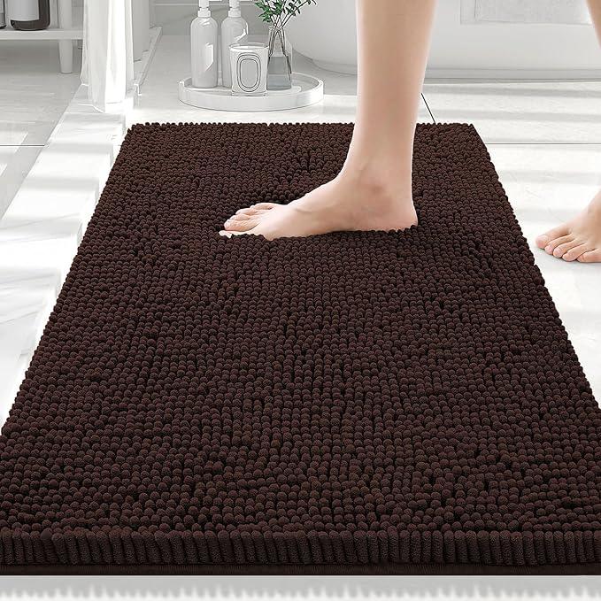 Smiry Luxury Chenille Bathroom Rugs 30x20, Extra Soft and Absorbent Shaggy Bath Mat, Machine Washable, Non-Slip Plush Carpet Runner for Tub, Shower, and Floor, Home Decor Accessories, Brown - ModernBath