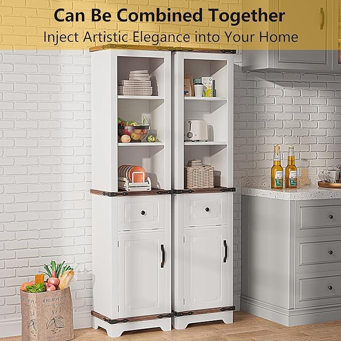 63 Inch Tall Corner Cabinet, Modern Corner Storage Cabinet with Door & Adjustable Shelves & Drawers, Anti-Tipping Free Standing Linen Tower for Bedroom, Bathroom, Kitchen, Pantry (White) - ModernBath