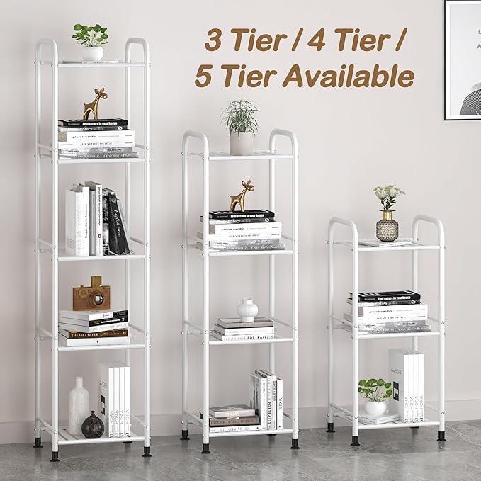 JSB 5 Tier Narrow Bathroom Shelving Unit, Kitchen Storage Rack Organizer Metal Corner Shelf for Living Room Laundry Pantry (Matte White, 5 Tier) - ModernBath