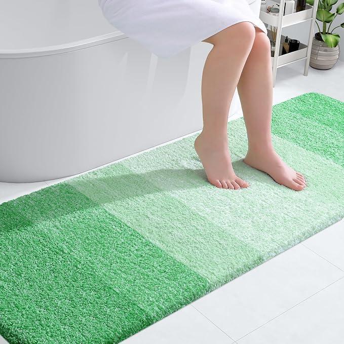 OLANLY Bathroom Runner Rugs 70x24, Extra Soft Absorbent Microfiber Bath Rugs, Rubber Backing, Quick Dry, Machine Washable Bath Mats for Bathroom Floor, Tub and Shower, Home Decor Accessories, Green - ModernBath