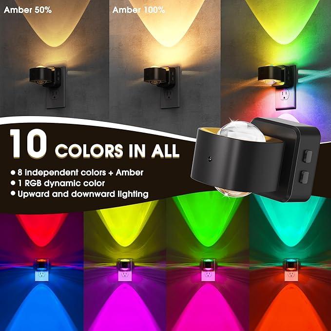 Briignite Night Light Projector, RGB Color Changing Night Light for Kids, 180° Rotating Night Lights Plug into Wall, Dusk to Dawn Sensor, RGB Ambient Lighting for Gaming Room Bathroom Gifts, 2 Pack - ModernBath