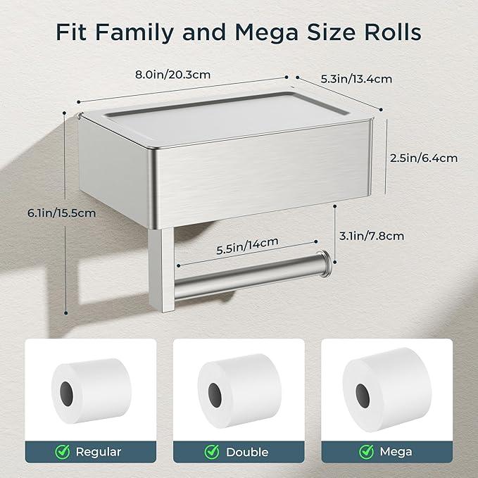 FORIOUS Toilet Paper Holder with Shelf, SUS304 Stainless Steel Wall Mount Toilet Paper Roll Holder, Flushable Wipes Dispenser Fits for Bathroom Wipe Storage, Bathroom Organizer Brushed Nickel - ModernBath