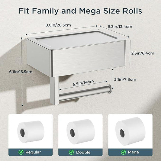 FORIOUS Toilet Paper Holder with Shelf, SUS304 Stainless Steel Wall Mount Toilet Paper Roll Holder, Flushable Wipes Dispenser Fits for Bathroom Wipe Storage, Bathroom Organizer Brushed Nickel - ModernBath