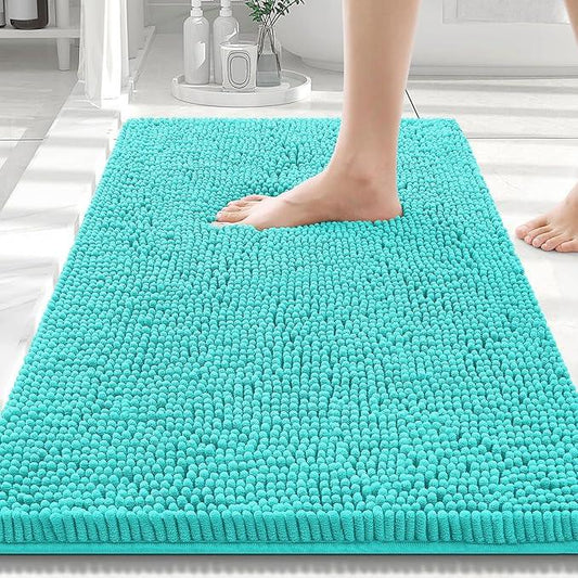 Smiry Luxury Chenille Bathroom Rugs 30x20, Extra Soft and Absorbent Shaggy Bath Mat, Machine Washable, Non-Slip Plush Carpet Runner for Tub, Shower, and Floor, Home Decor Accessories, Turquoise - ModernBath