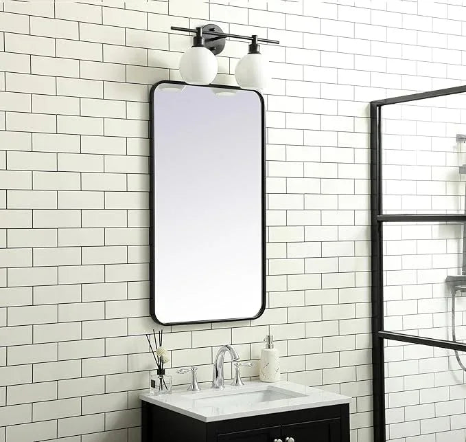 ARS Concepts Aura, Soft Corner Metal Rectangular Mirror 20X36 Inch in, Modern, Black - ModernBath
