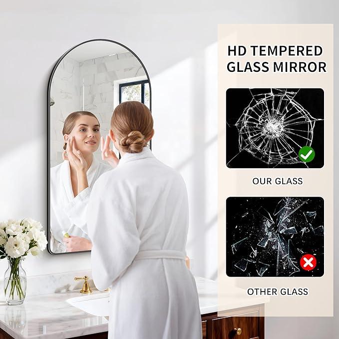 FORBATH Large Arched Wall Mirror 40x20 Inch, Black Arch Bathroom Mirror with Aluminum Frame, Arched Mirror for Dresser, Fireplace,Entryway,Home Decor,Hanging or Leaning Against Wall - ModernBath