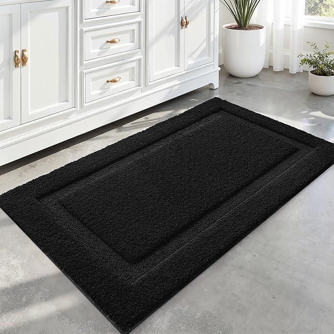 LUMI Large Ultra Soft Bathroom Rugs Non Slip with Rubber Backing, Absorbent Washable Bath Mat Quick Dry, Upgraded Premium Microfiber Plush Carpet for Bathtub and Shower Floor, Black, 24x43 - ModernBath