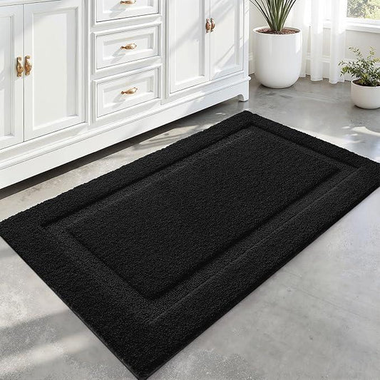 LUMI Large Ultra Soft Bathroom Rugs Non Slip with Rubber Backing, Absorbent Washable Bath Mat Quick Dry, Upgraded Premium Microfiber Plush Carpet for Bathtub and Shower Floor, Black, 24x43 - ModernBath