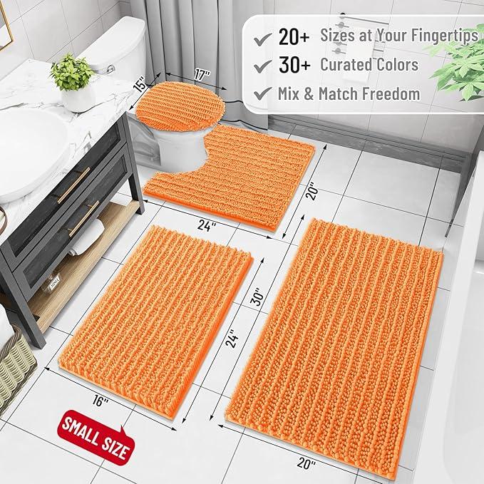 Arotive Luxury Chenille Bathroom Rug Mat, Extra Soft Thick Absorbent Shaggy Bath Rugs, Non-Slip Machine Wash Dry, Plush Bath Mats for Bathroom, Shower and Tub, 36x24, Orange - ModernBath