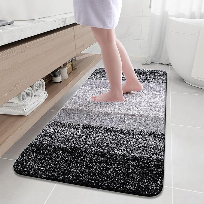 Arotive Microfiber Bathroom Rugs, Shaggy Soft and Absorbent Bath Rug, Non-Slip, Thick Plush Machine Washable Dry Bath Mats for Bathroom, Tub and Shower, 59x24, Black, Rectangular - ModernBath