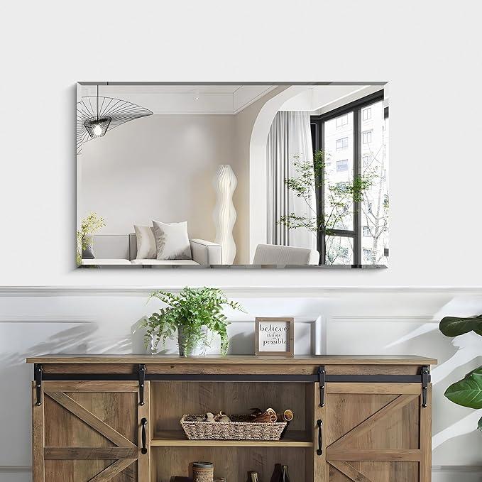 KOCUUY Beveled Mirror, 24x40 Inch Frameless Bathroom Mirror for Over Sink, Upgraded Shatterproof Beveled Unframed Design Mirror for Bathroom, Bedroom, Hang Horizontal/Vertical - ModernBath