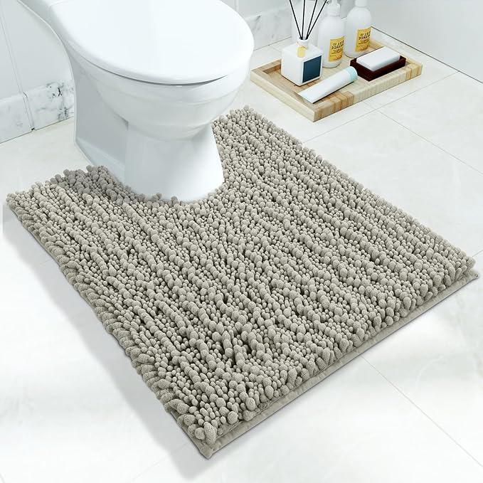 Yimobra Toilet Rug U Shaped Washable 24x20 Inch - Ultra Soft Absorbent Chenille Bath Rugs for Toilet, Quick Dry & Machine Washable, Non Slip Contour Bathroom Mat, Sand - ModernBath