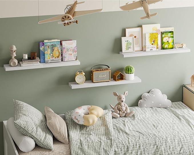 Fixwal 15.8in White Floating Shelves, Set of 6 Wood Shelves, Farmhouse Shelf Wall Decor for Bathroom, Bedroom, Living and Kitchen Room - ModernBath