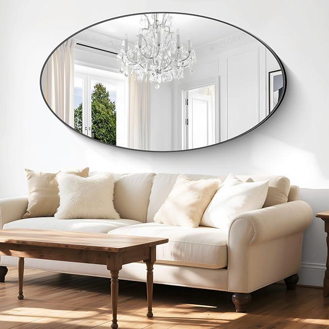 Bathroom Mirrors, 30" x55" Black Mirrors, Oval Vanity Mirrors, Metal Framed Wall Mounted Mirrors, Vertical/Horizontal Mirror for Bathroom Bedroom Entryway Living Room - ModernBath