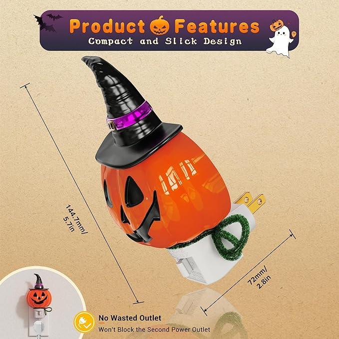JandCase Halloween Night Light, 3000K Night Lights Plug into Wall,Cute & Funny Pumpkin Night Light for Kids,Plug in Pumpkin Nightlight with 360° Rotatable for Halloween Party Decor,1 Pack - ModernBath