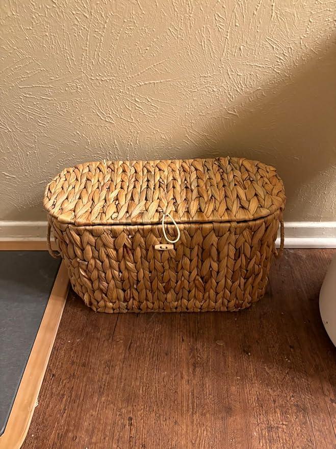 Toilet Paper Basket with Lid,Wicker Basket for Bathroom Organizers and Storage,Holds Up to 6 Mega Rolls, Decorative Hand-Woven Rattan Bathroom Decor Accessories,Natural Water Hyacinth - ModernBath