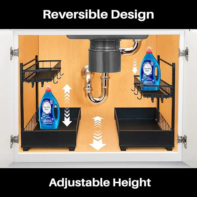LYNK PROFESSIONAL® Pull Out Under Sink Kitchen Cabinet Organizer - 10" W x 14" D 2-Tier Drawer - Sliding Shelf Organizer for Cabinets and Undersink Storage Shelves - Lifetime Ltd. Warranty – Black - ModernBath