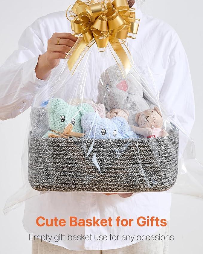 Small Woven Basket, 13.5 x 9.5 x 5 Inches, Storage Basket for Organizing, Cute Small Rope Shelf Closet Cube Storage Bins Baskets for Shelves, Dog Toy Gift Baskets Empty, 3 Pack Mixed Black - ModernBath